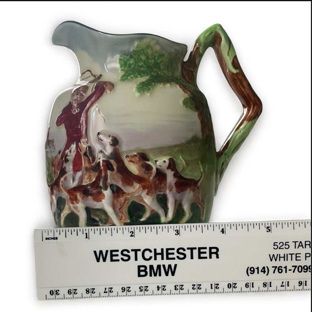Royal Doulton Ceramic Pitcher with Hunting Scene in Ivory and Green & Gold Trim - Picture 8 of 11